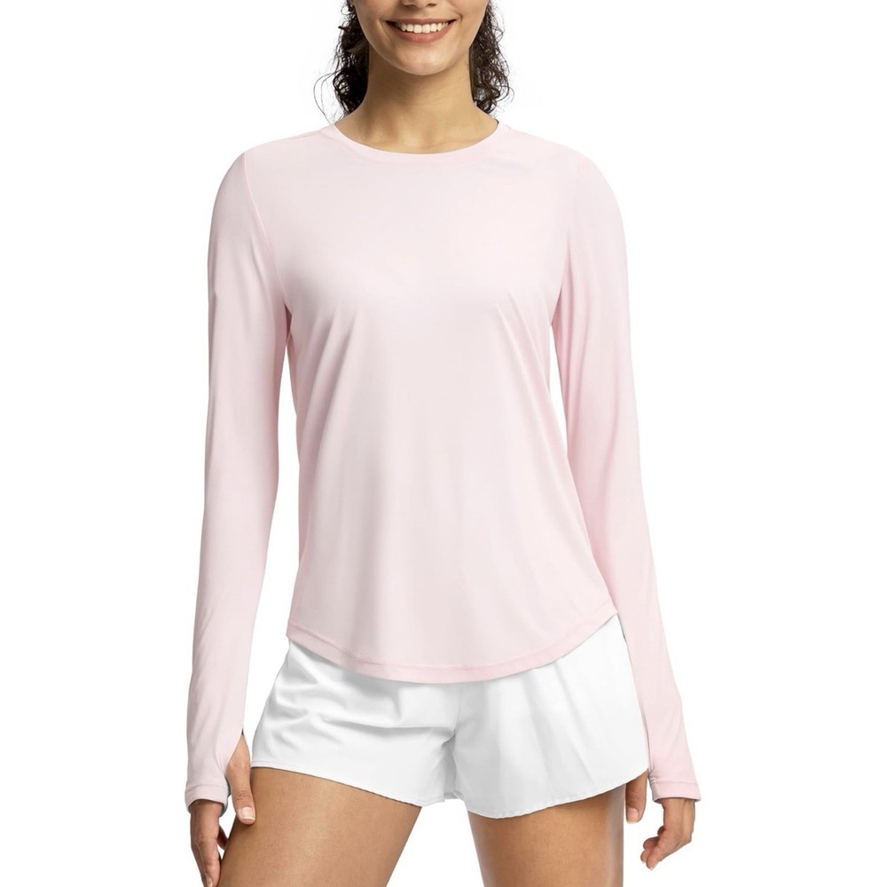 NWT‎ Soothfeel Women's Sz L Pink Long Sleeve Workout Top Short Moisture Wicking